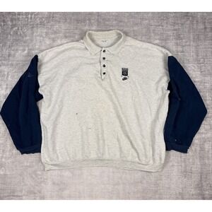 Nike Sweatshirt Mens XL Gray 2 Toned Vtg 80s Embroidered Polo Henley 180‎ Airmax